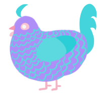 aqua wing, a lilac and aqua chicken with a lace pattern