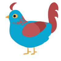 A cerulean and red chicken with a neck-speckle pattern