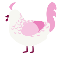 A white and pink chicken with a half-lace pattern