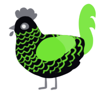 Flicker, a white and violet chicken with a lace pattern