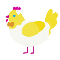 Rin, a white and yellow chicken with a head pattern