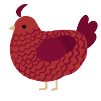 Red, a crimson and maroon chicken with a lace pattern