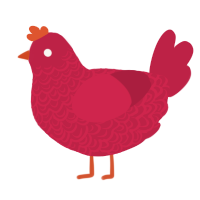 A crimson chicken with a double-lace pattern