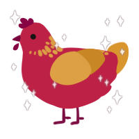 A crimson and orange chicken with a neck-speckle pattern