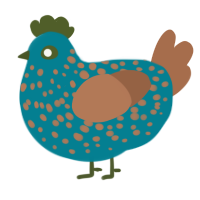 A sea and brown chicken with a speckle pattern