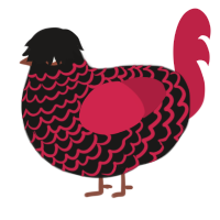 A sable and crimson chicken with a lace pattern