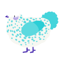 A white and aqua chicken with a speckle pattern