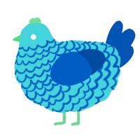 A aqua and ultramarine chicken with a lace pattern