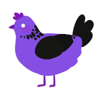 puruple, a blurple and black chicken with a neck-speckle pattern