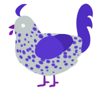 A silver and indigo chicken with a speckle pattern