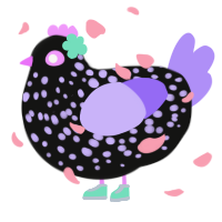 A black and lilac chicken with a speckle pattern