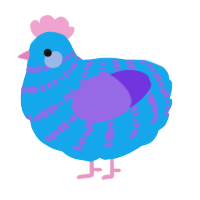 A sky and blurple chicken with a bar pattern