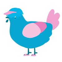A cerulean and pink chicken