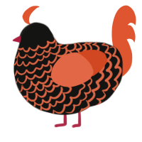 Rose, a black and vermilion chicken with a lace pattern