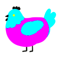 A fuchsia and cerulean chicken with a head pattern