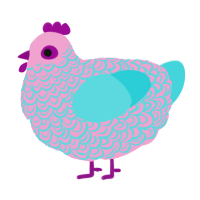 A pink and aqua chicken with a double-lace pattern