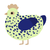 Junk in the trunk, a apple and navy chicken with a speckle pattern