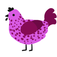 A orchid and wine chicken with a speckle pattern