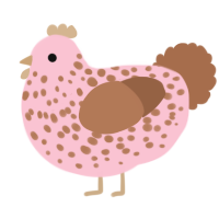A rose and brown chicken with a speckle pattern