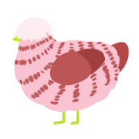 A rose and red chicken with a bar pattern