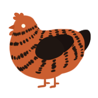 A vermilion and sable chicken with a bar pattern