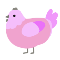A pink and lavender chicken with a head pattern