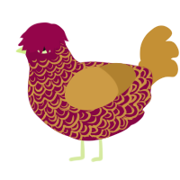 A maroon and gold chicken with a double-lace pattern