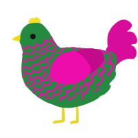 A viridian and fuchsia chicken with a lace pattern