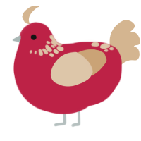 A crimson and beige chicken with a neck-speckle pattern