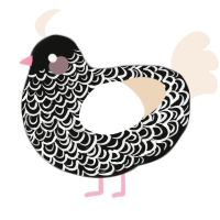 A black and cream chicken with a double-lace pattern