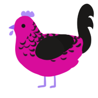A fuchsia and sable chicken with a half-lace pattern