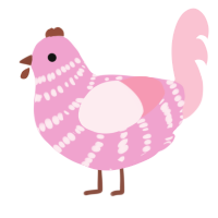 A pink and rose chicken with a bar pattern