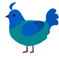 A teal and ultramarine chicken with a head pattern