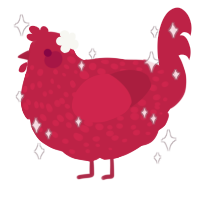 A crimson chicken with a speckle pattern