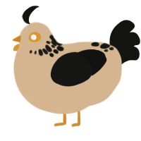 A beige and black chicken with a neck-speckle pattern