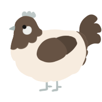 A cream and bark chicken with a head pattern