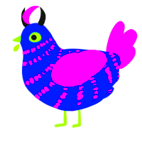 A ultramarine and orchid chicken with a bar pattern
