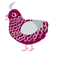 A maroon and silver chicken with a lace pattern