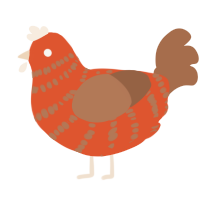 A vermilion and brown chicken with a bar pattern