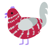 A crimson and silver chicken with a bar pattern