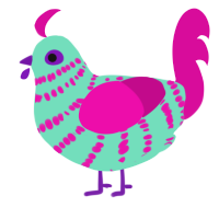 A mint and fuchsia chicken with a bar pattern