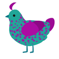 A turquoise and plum chicken with a speckle pattern
