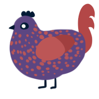 A overcast and red chicken with a speckle pattern