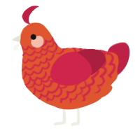 A vermilion and crimson chicken with a lace pattern