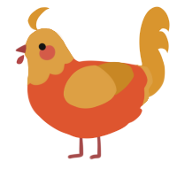 A vermilion and orange chicken with a head pattern