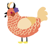 A vermilion and honey chicken with a lace pattern
