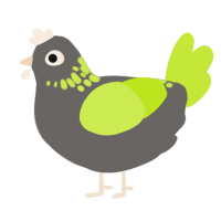 A grey and lime chicken with a neck-speckle pattern