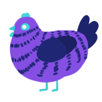 A blurple and navy chicken with a bar pattern