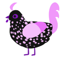 A black and lavender chicken with a speckle pattern