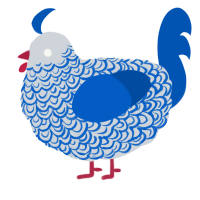 Delft, a mist and ultramarine chicken with a double-lace pattern